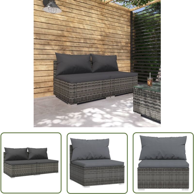 2-tlg. Garten-Lounge-Set mit Kissen Poly Rattan Grau - Gartengeräte - Lounge Set - Gartenmöbel - Outdoor Möbel - Rattan Gartenmöbel - The Living Store