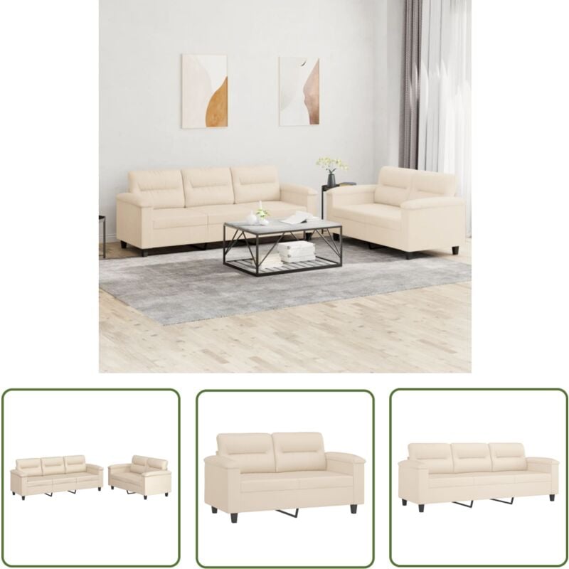 The Living Store - 2-tlg. Sofagarnitur mit Kissen Beige Mikrofasergewebe - Mikrofaser Sofa - Beige Sofa - Wohnzimmersofa - Couchgarnitur - 2er Set