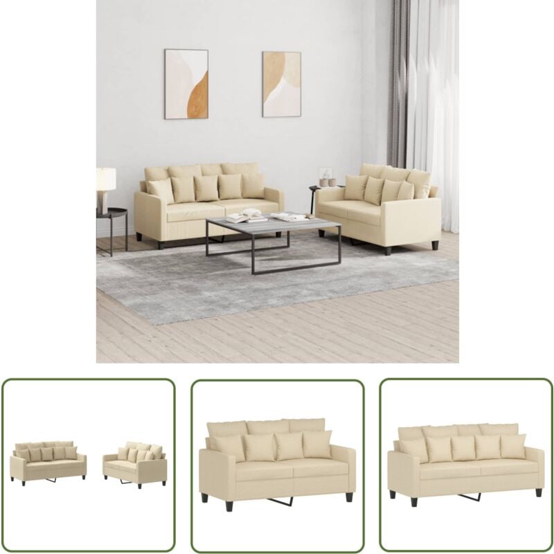 The Living Store 2-tlg. Sofagarnitur mit Kissen Creme Stoff - Couchgarnitur - Esszimmerstuhl - Wohnzimmersofa - Gemütliches Sofa - Creme Sofa