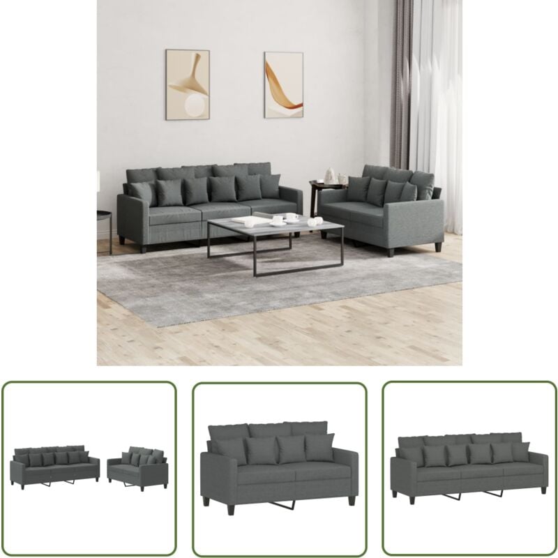 The Living Store - 2-tlg. Sofagarnitur mit Kissen Dunkelgrau Stoff - Couchgarnitur - Wohnlandschaft - Dunkelgraue Couch - Ledercouch - Samtkouch