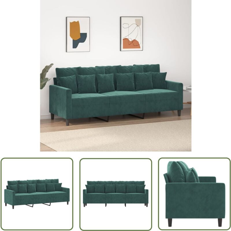 The Living Store - 3-Sitzer-Sofa Dunkelgrün 180 cm Samt - Samtsofa - Wohnlandschaft - 3er Sofa - Dunkelgrünes Sofa - Modernes Sofa