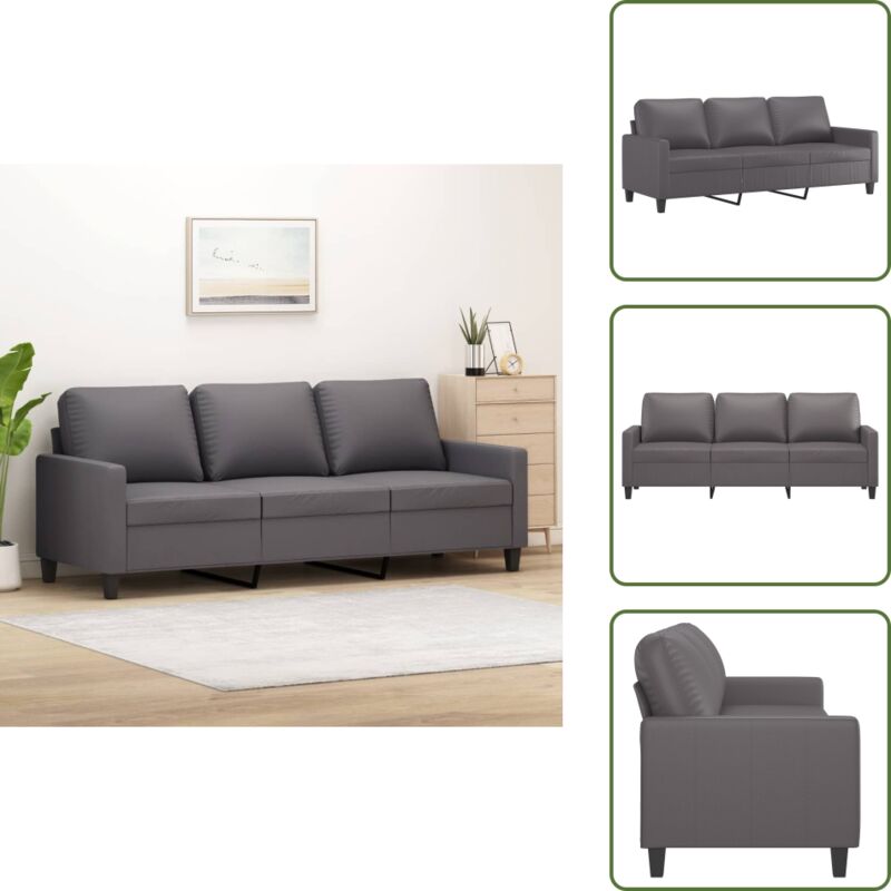 The Living Store - 3-Sitzer-Sofa Grau 180 cm Kunstleder - Couch - 3-Sitzer-Sofa - Wohnlandschaft - Ledercouch - Grau Sofa
