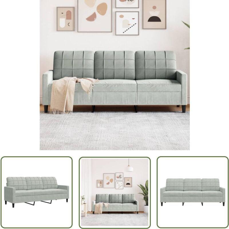 The Living Store - 3-Sitzer-Sofa Hellgrau 180 cm Samt - Samtsofa - 3-Sitzer Sofa - Wohnzimmersofa - Grau Sofa - Modernes Sofa