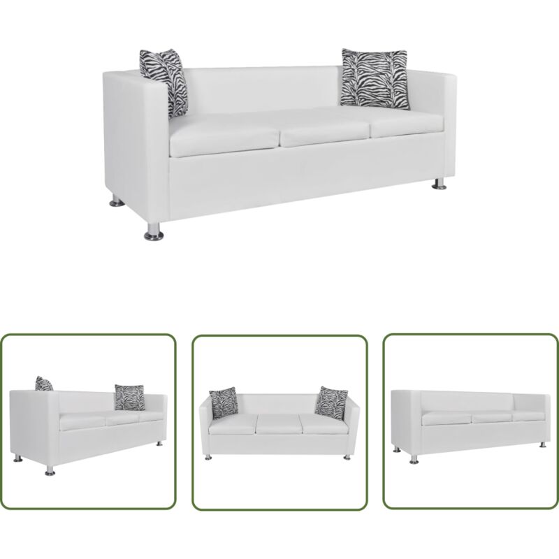 The Living Store - Sofa 3-Sitzer Kunstleder Weiß - 3-Sitzer Sofa - Couch - Wohnzimmersofa - Ledercouch - Weißer Sofa