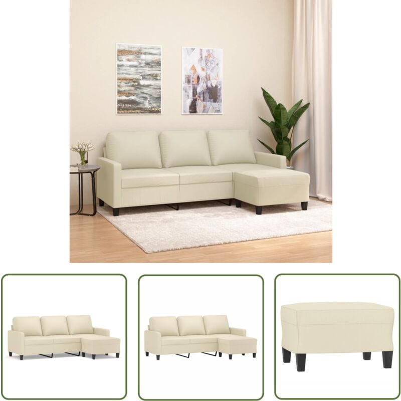The Living Store 3-Sitzer-Sofa mit Hocker Creme 180 cm Kunstleder - 3-Sitzer-Sofa - Sofa - Couches - Cremefarbenes Sofa - Lederlook Sofa