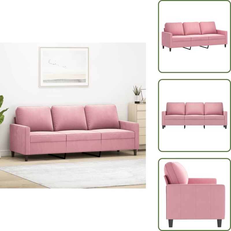 3-Sitzer-Sofa Rosa 180 cm Samt - Samtsofa - Rosa Sofa - Wohnzimmersofa - 3er Sofa - Couch - The Living Store
