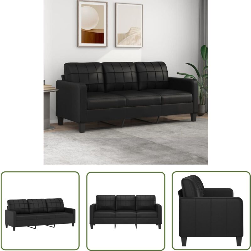 The Living Store 3-Sitzer-Sofa Schwarz 180 cm Kunstleder - 3-Sitzer-Sofa - Schwarzes Sofa - Ledercouch - Wohnzimmersofa - Modernes Sofa
