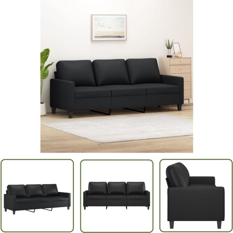 The Living Store - 3-Sitzer-Sofa Schwarz 180 cm Kunstleder - 3-Sitzer-Sofa - Couch - Wohnzimmersofa - Schwarzes Sofa - Lederlook Sofa