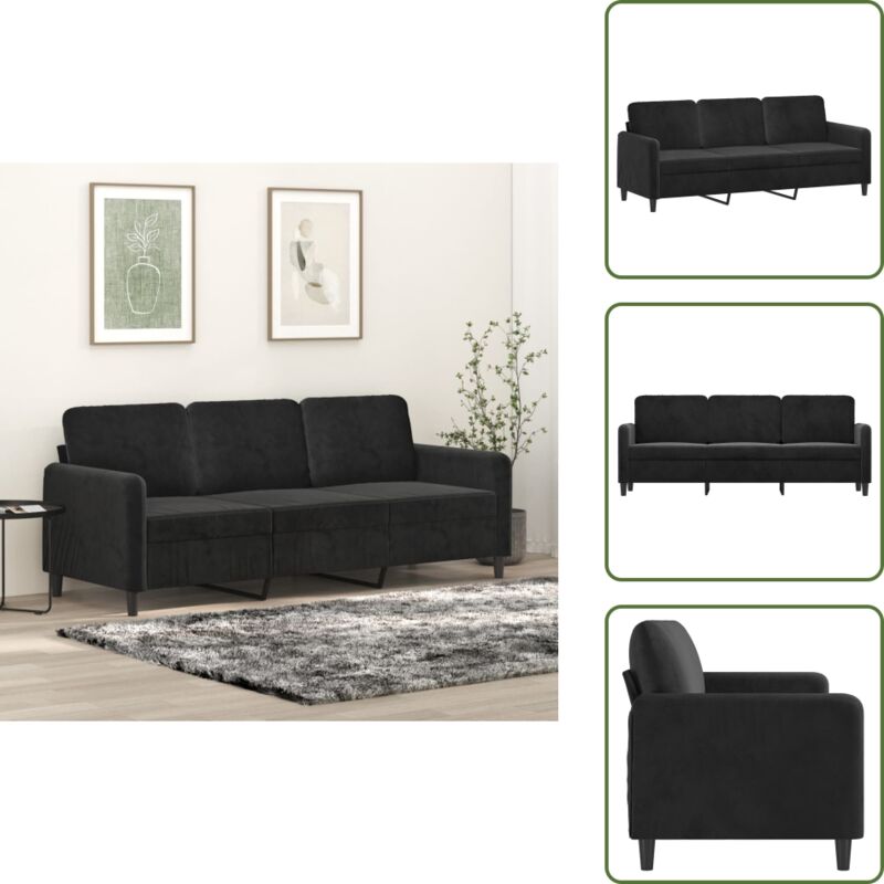 3-Sitzer-Sofa Schwarz 180 cm Samt - Samtsofa - 3-Sitzer-Sofa - Wohnzimmersofa - Schwarzes Sofa - Modernes Sofa - The Living Store