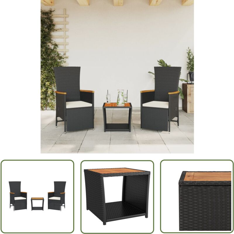 3-tlg. Garten-Essgruppe mit Kissen Schwarz Poly Rattan - Gartenmöbel - Essgruppe - Outdoor Möbel - Rattan Gartenmöbel - Gartenset - The Living Store