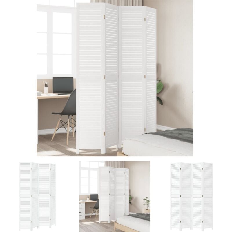 The Living Store 4-tlg. Raumteiler Weiß Massivholz Paulownia - Raumteiler