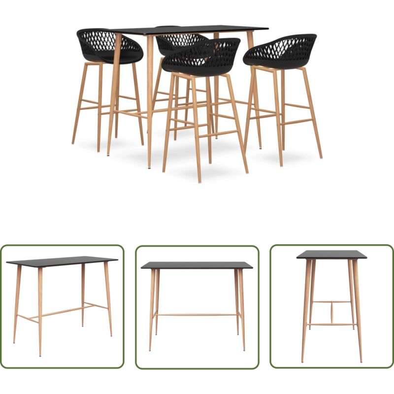 5-tlg. Bar-Set Schwarz - Bar Set - Bartisch - Barhocker - Kücheninsel - Wohnzimmer Dekoration - The Living Store
