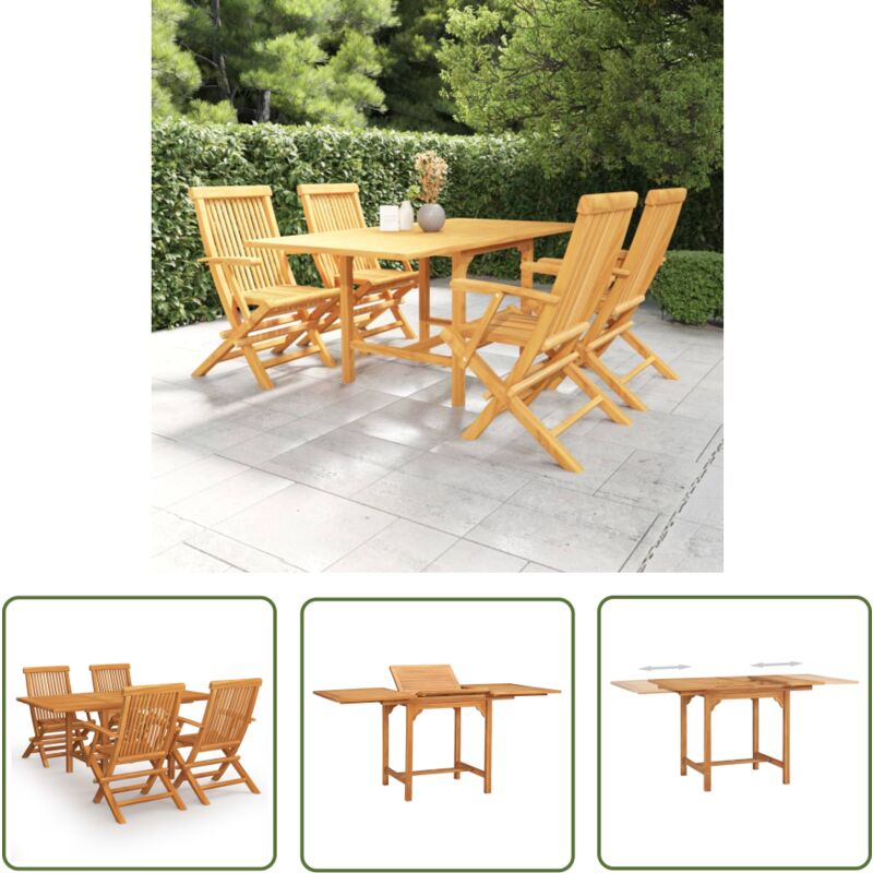 The Living Store 5-tlg. Garten-Essgruppe Massivholz Teak - Tisch - Gartenmöbel - Essgruppe - Teakholz - Outdoormöbel