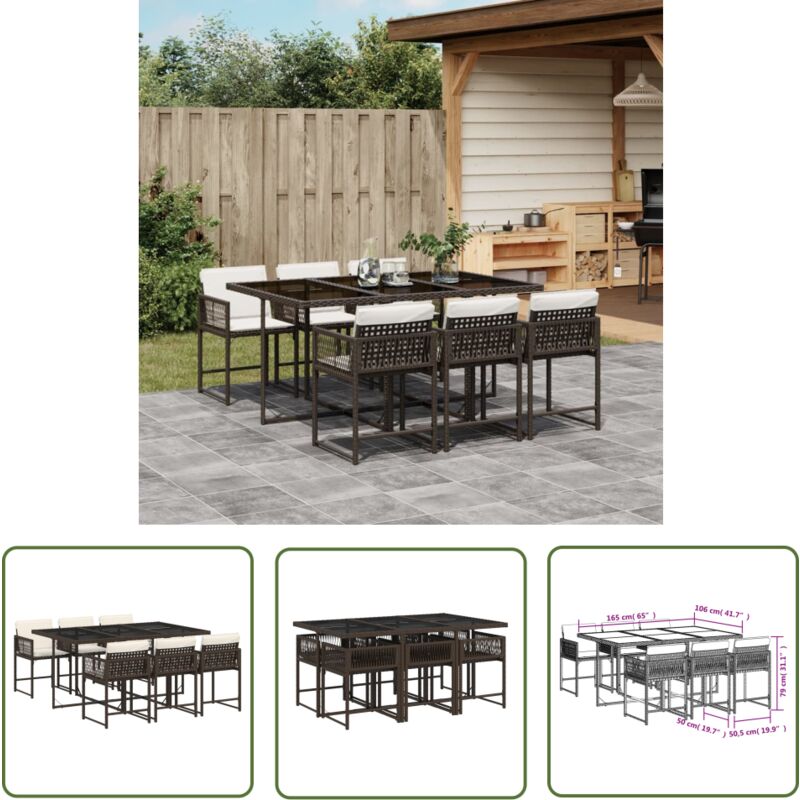 7-tlg. Garten-Essgruppe mit Kissen Braun Poly Rattan - Gartenmöbel - Essgruppe - Outdoor Möbel - Terrassenmöbel - Rattan Gartenmöbel - The Living
