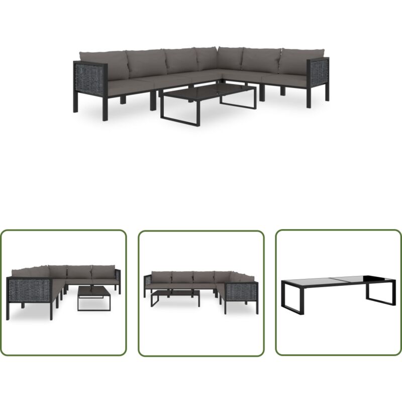7-tlg. Garten-Lounge-Set mit Auflagen Poly Rattan Anthrazit - Outdoor Möbel - Loungemöbel - Gartenmöbel - Sofa Set - Rattan Gartenmöbel - The Living