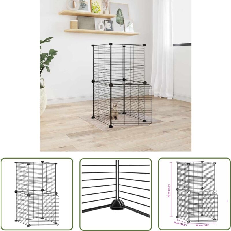The Living Store - 8-tlg. Haustierkäfig mit Tür Schwarz 35x35 cm Stahl - Haustierkäfig - Kaninchendrache - Hamstergehege - Vogelvoliere