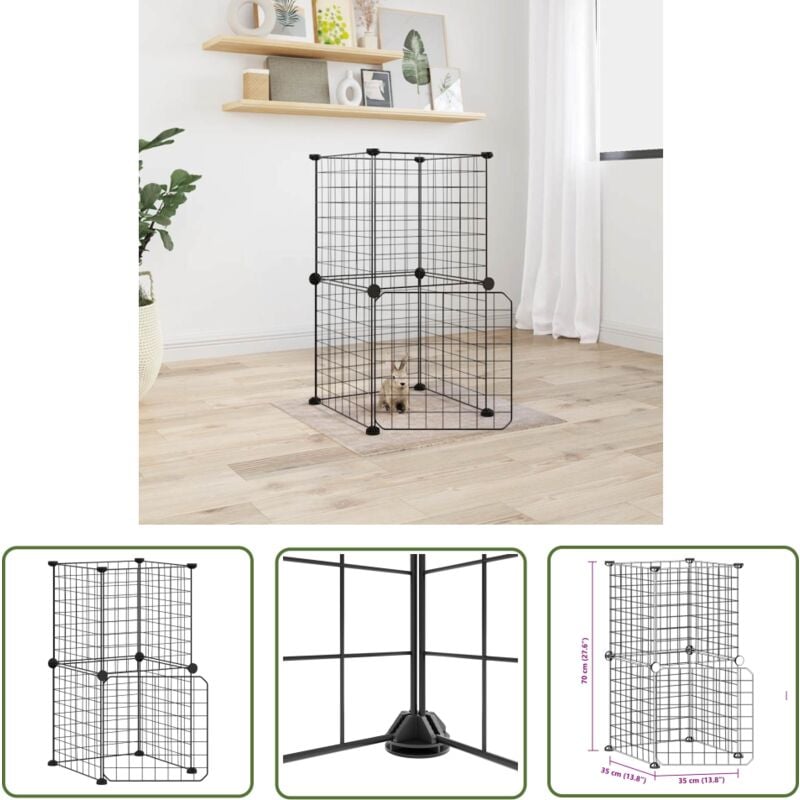 The Living Store 8-tlg. Haustierkäfig mit Tür Schwarz 35x35 cm Stahl - Haustierkäfig - Kaninchendrache - Hamstergehege - Vogelvoliere - Kleintiersafe