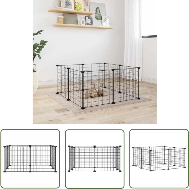 The Living Store 8-tlg. Haustierkäfig Schwarz 35x35 cm Stahl - Haustierkäfig - Kleintiergehege - Kaninchendrahtzaun - Nagetierheim - Vogelvoliere