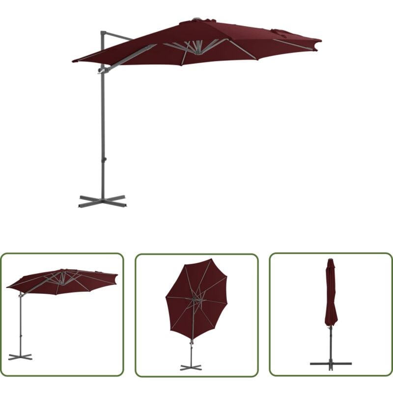 The Living Store - Ampelschirm mit Stahl-Mast 300 cm Bordeauxrot - Sonnenschirm - Ampelschirm - Gartenmöbel - Outdoor Möbel - Patio Möbel