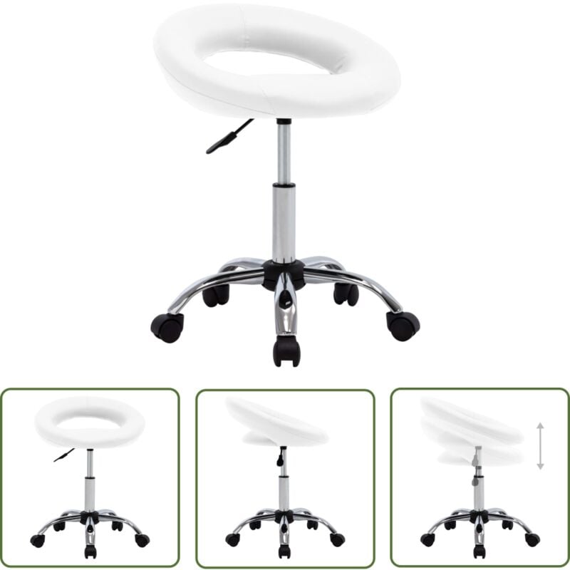 The Living Store - Arbeitshocker auf Rollen Weiß Kunstleder - Bürostuhl - Sitzhocker - Drehstuhl - Arbeitsstuhl - Bürobedarf