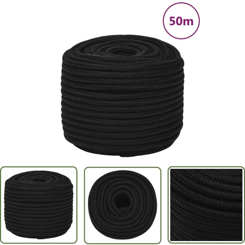 The Living Store - Arbeitsseil Schwarz 14 mm 50 m Polyester - Arbeitseil - Polyester Seil - Schnur - Baumarkt Zubehör - Gartenseil