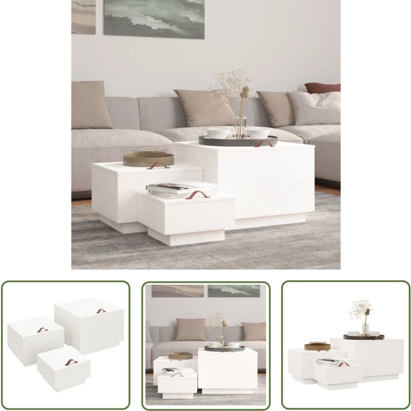The Living Store - Aufbewahrungsboxen mit Deckeln 3 Stk. Weiß Massivholz Kiefer - Holz Aufbewahrungsböxchen - Kiefernholzkisten - Stauraum Organizer