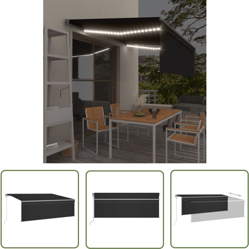 Markise Automatisch mit Rollo led Windsensor 4x3m Anthrazit - Outdoor-Markise - Markise Elektrisch - Markise Anthrazit - Gartendekoration
