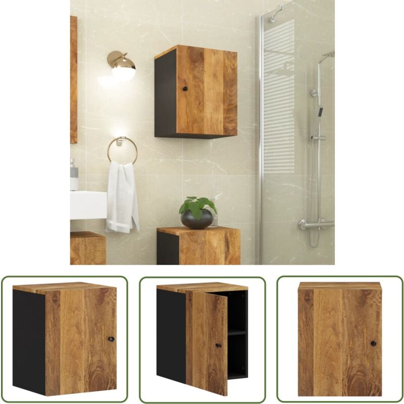The Living Store - Bad-Wandschrank 38x33x48 cm Massivholz Mango - Badezimmer Schrank - Holzschrank - Wandregal Bad - Aufbewahrung Bad - Mangoholz