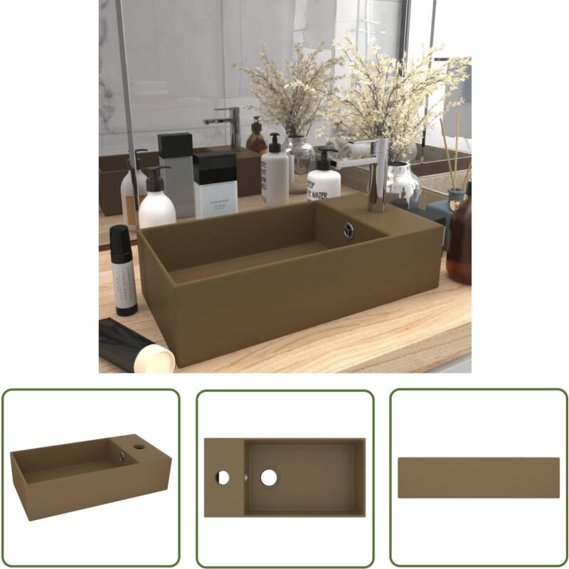 The Living Store - Badezimmer-Waschbecken mit Überlauf Keramik Matt Creme - Waschbecken - Keramik-Waschbecken - Badezimmer-Waschbecken - Matt Creme