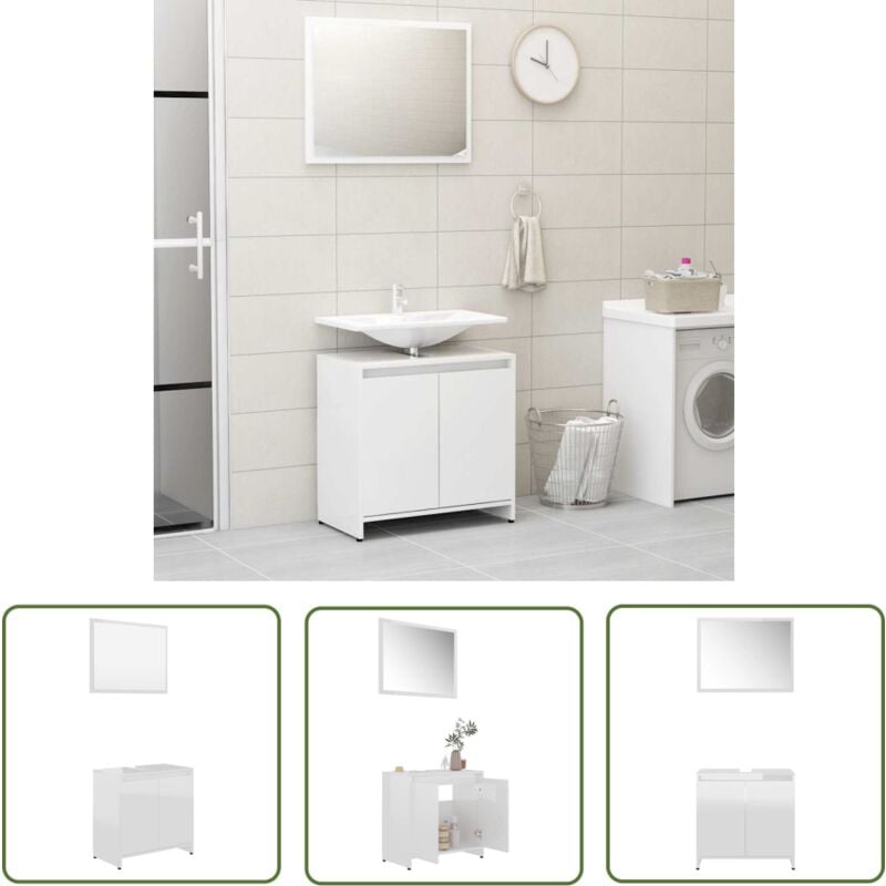 Vidaxl - The Living Store Badmöbel-Set Hochglanz-Weiß Holzwerkstoff - Badmöbel - Badezimmermöbel - Holzwerkstoff - Spiegelschrank - Waschtischschrank