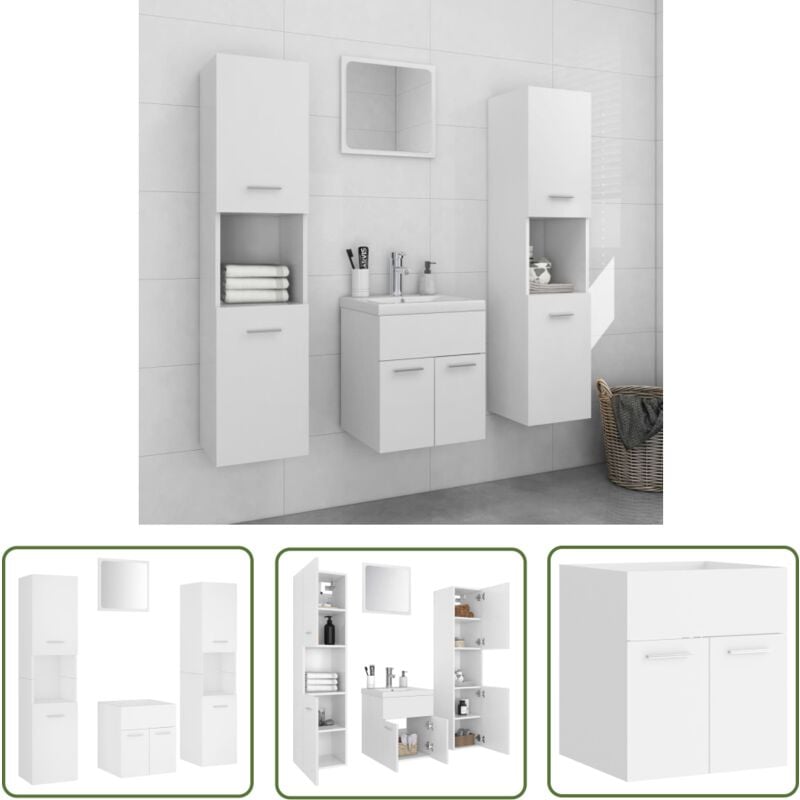 The Living Store - Badmöbel-Set Weiß Holzwerkstoff - Badmöbel Set - Badezimmermöbel - Holzwerkstoff - Weißes Badmöbel - Spiegelschrank
