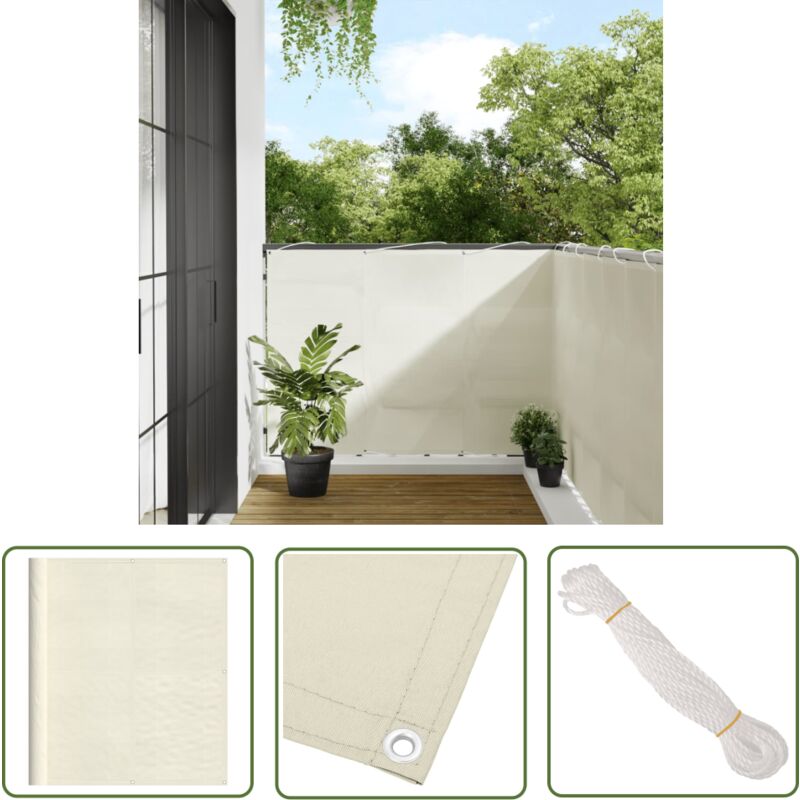 The Living Store - Balkon-Sichtschutz Creme 120x1000 cm 100 % Polyester-Oxford - Balkon Sichtschutz - Sonnensegel - Windschutz - Wasserfeste