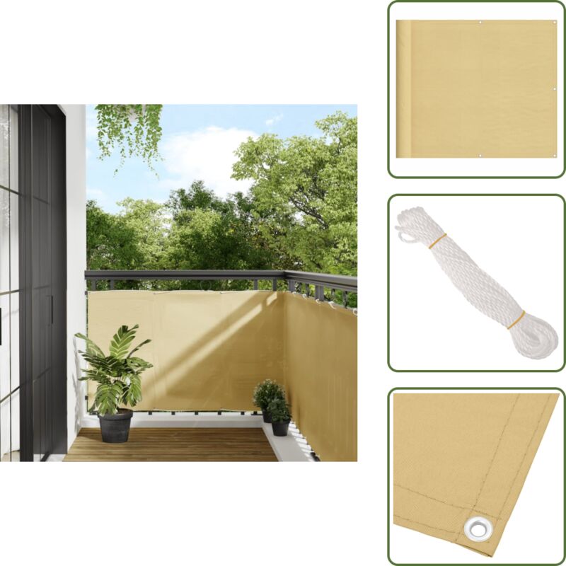 The Living Store Balkon-Sichtschutz Sandfarben 90x400 cm 100% Polyester-Oxford - Balkon Sichtschutz - Sonnenschutz Balkon - Privacy Screen