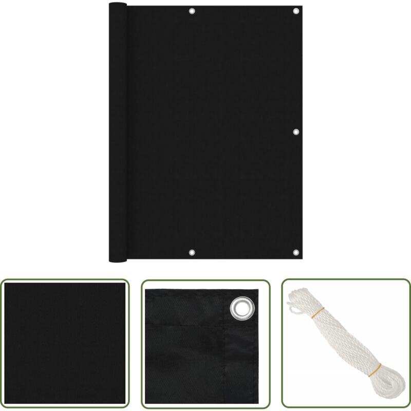 The Living Store - Balkon-Sichtschutz Schwarz 120x500 cm Oxford-Gewebe - Balkon Sichtschutz - Windschutz - Wasserdichtes Gewebe - uv Schutz - Oxford