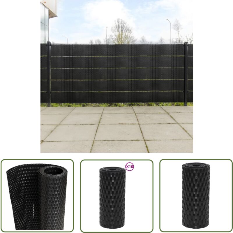 The Living Store - Balkon-Sichtschutze 10 Stk. Schwarz 255x19 cm Poly Rattan - Balkonsichtschutz - Sichtschutz Balkon - Gartenzäune - Privacy Screen