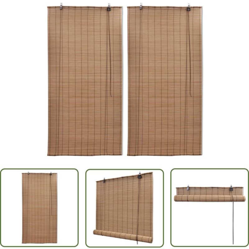 The Living Store - Bambusrollos 2 Stk. 80x160 cm Braun - Bambusrolladen - Fensterdeko - Rollos - Lichtdurchlässige Vorhänge - Dekorative Gardine