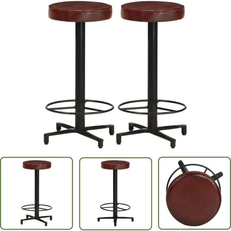 The Living Store - Barhocker 2 Stk. 66 cm Echtleder - Echtleder Barhocker - Barhocker Set - Küchenhocker - Thekenhocker - Wohnzimmer Dekoration