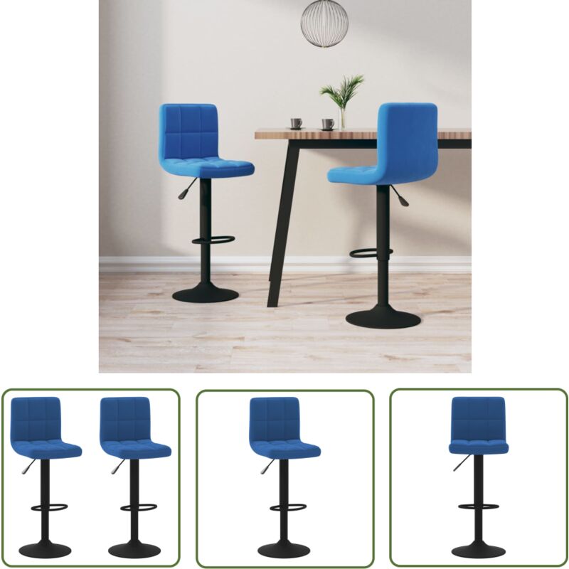 The Living Store - Barhocker 2 Stk. Blau Samt - Samt Sessel - Barhocker Blau - Hochwertiger Stuhl - Drehbares Bürostuhl - Bartisch Stühle