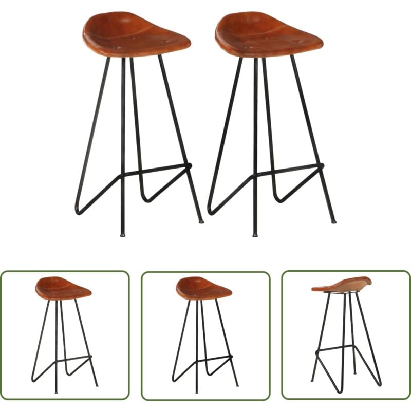 Homemiyn - The Living Store Barhocker 2 Stk. Braun Echtleder - Industrieller Barhocker - Lederhocker - Barstühle Braun - Echtleder Sessel