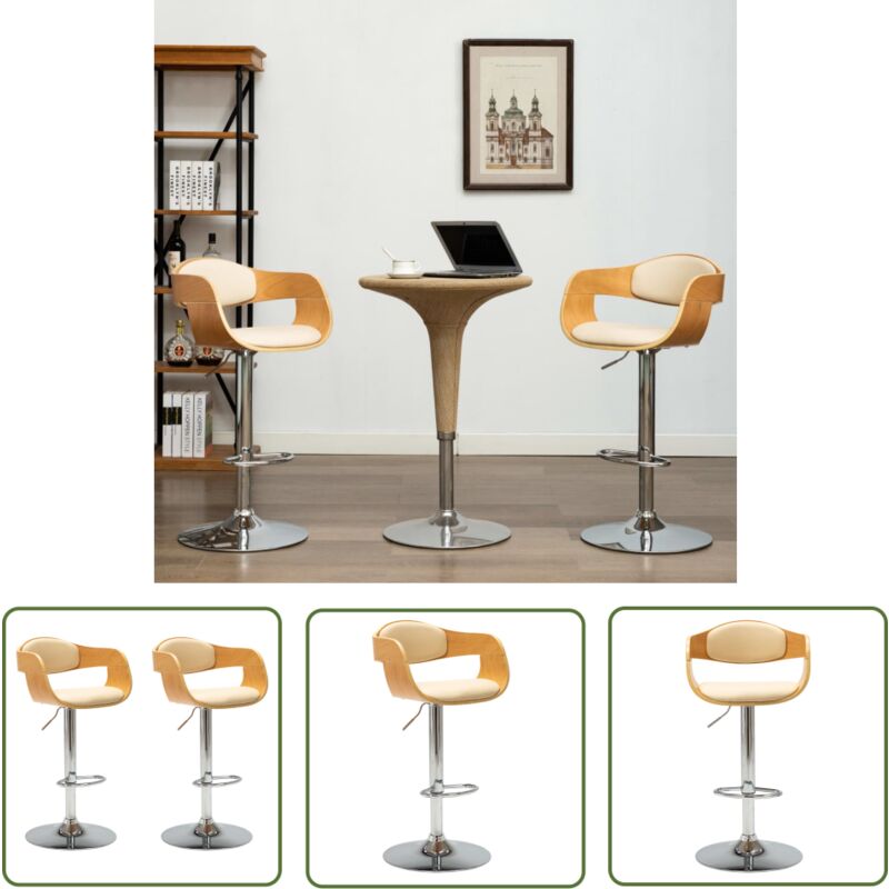 The Living Store Barhocker 2 Stk. Creme Bugholz und Kunstleder - Barhocker - Küchenstühle - Esszimmerstühle - Höhenverstellbare Stühle - Cremefarbene