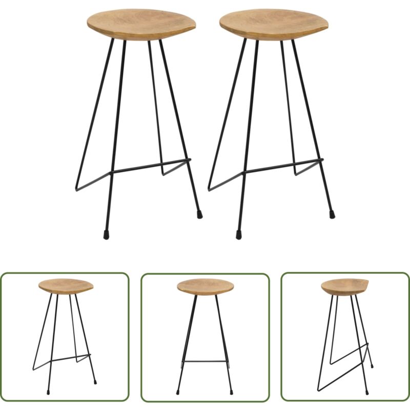 The Living Store Barhocker 2 Stk. Massivholz Teak - Teakholzhölzer - Barhocker - Esszimmerstühle - Gartenmöbel - Outdoor Furniture