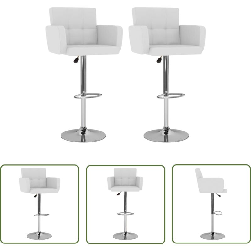 Barhocker 2 Stk. Weiß Kunstleder - Barhocker - Küchenhocker - Sitzhocker - Hochstuhl - Weißer Barhocker - The Living Store