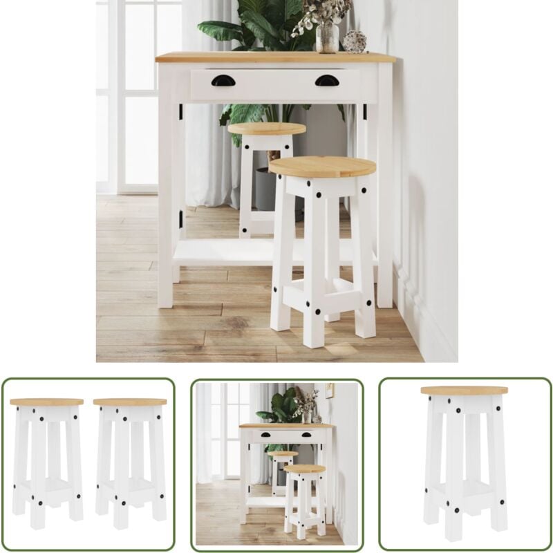Barhocker 2 Stk. Weiß Massivholz Kiefer - Holz Barhocker - Küchenhocker - Barstühle - Weiße Barhocker - Massiver Kiefernholzküche - The Living Store