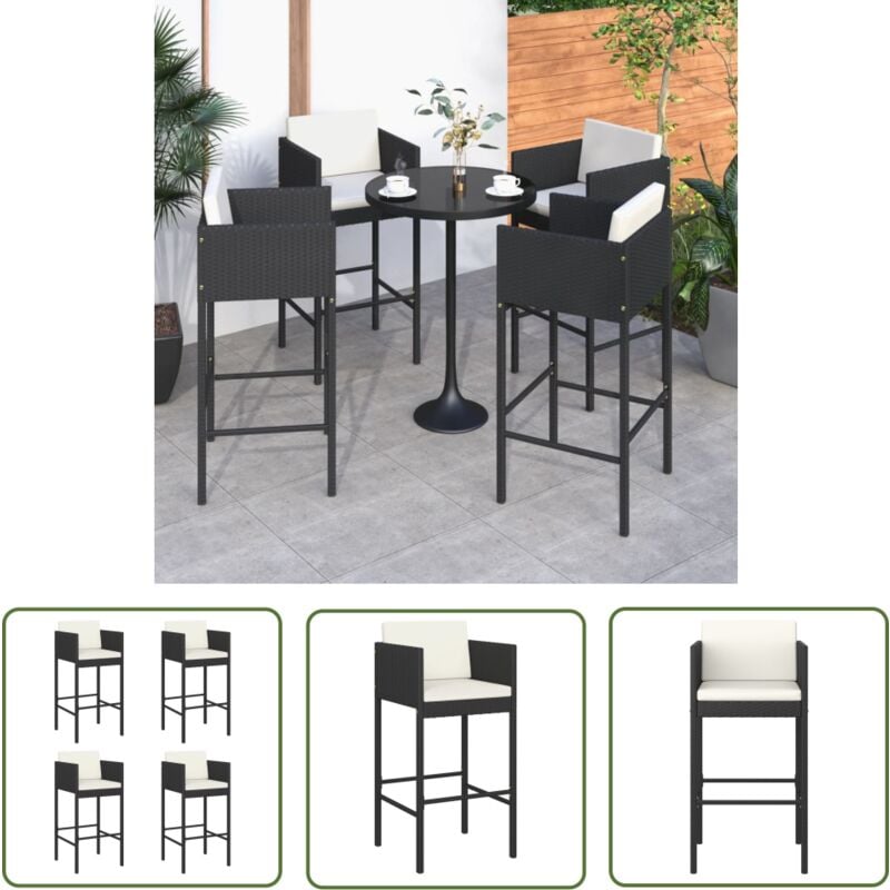 The Living Store Barhocker 4 Stk. mit Kissen Schwarz Poly Rattan - Barhocker - Rattan Möbel - Gartenstühle - Outdoor Furniture - Esszimmerstühle