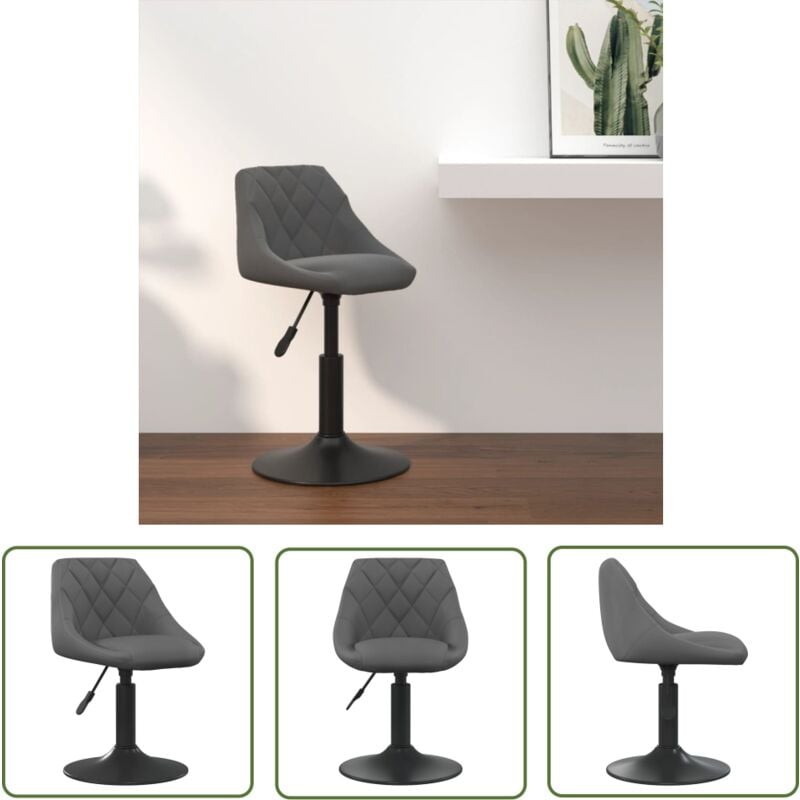 Prolenta Premium - The Living Store Barhocker Dunkelgrau Samt - Samtsitzplatz - Barhocker - Höhenverstellbar - Drehbares Stuhl - Küchenstuhl