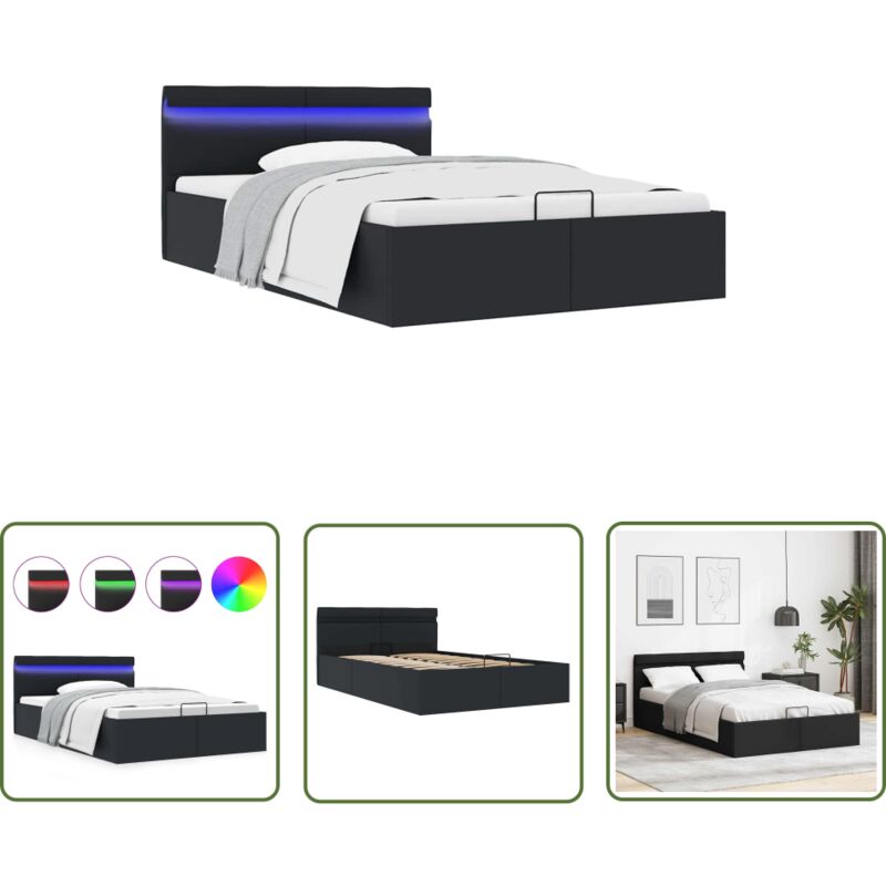 The Living Store - Bett mit Bettkasten Hydraulisch led Kunstleder 120x200 cm - Doppelbett - Stauraumbett - Kunstlederbett - LED-Bett - Boxspringbett