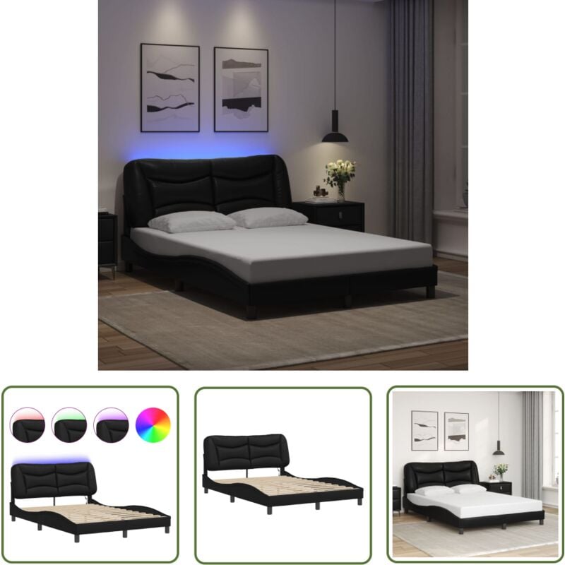 The Living Store - Bett mit LED-Beleuchtung ohne Matratze Schwarz 120x200 cm - Bettrahmen - Schlafzimmermöbel - Led-Bett - Kunstlederbett - Doppelbett