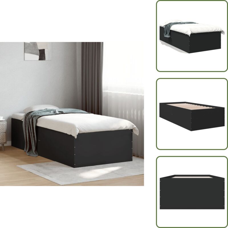 The Living Store - Bettgestell Schwarz 90x190 cm Holzwerkstoff - Bettes Gestell - Doppelbett - Holzrahmen - Schwarzes Bett - Modernes Bett