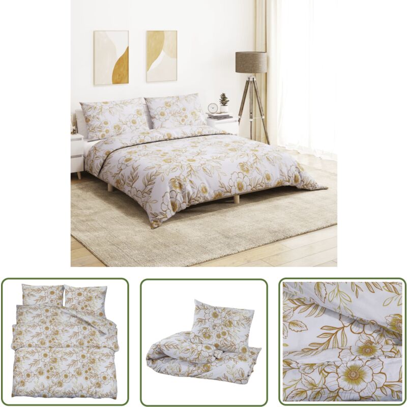 The Living Store - Bettwäsche-Set Weiß und Braun 220x240 cm Baumwolle - Bettsachen - Bettwäsche - Baumwollbettwäsche - Weißes Bettwäsche - Braunes