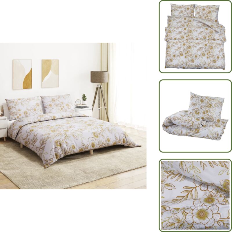 The Living Store Bettwäsche-Set Weiß und Braun 240x220 cm Baumwolle - Bettsachen - Bettwäsche - Baumwollbettwäsche - Duftfreie Bettwäsche - Weißes